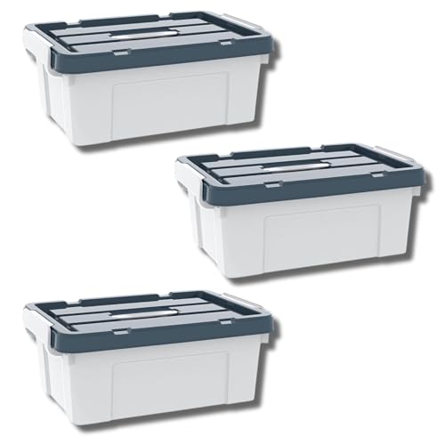 Image of Ash & Roh Plastic Storage Box /Bin /Container with Locking Lid - Sturdy and Versatile Home Organizer, Available in Multiple Size. (3, GRAY, small-42cm X 30cm X 17cm)