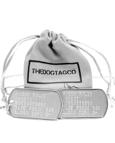 TheDogTagCo Simon 'Ghost' Riley US Military Dog Tags – Detaillierte Nachbildung, Sammler-inspirierte Requisite, Einheitsgröße, silber