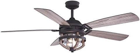 VAXCEL Barnes 54 in. Matte Black and Rustic Oak Indoor Outdoor Rod Mount Farmhouse Ceiling Fan with Reversible Driftwood-Black Walnut Blades, Dimmable LED Light Kit and Remote Control, 3 Speeds