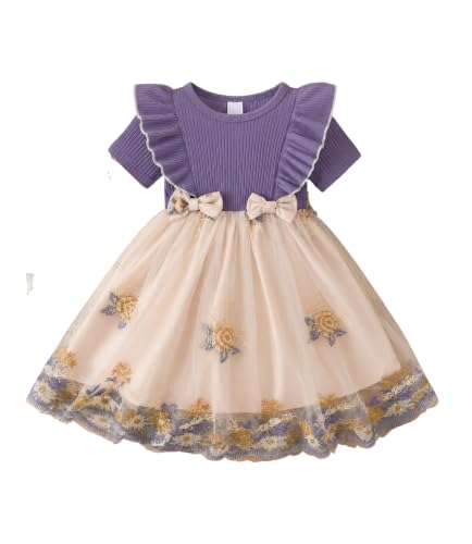Image of TAGAS Girls Frock Dress | Floral Printed Princess Dress with Full Sleeves, Ruffle Shoulders & Flared Skirt | Birthday Dress for Girls | Wedding & Special Occasion Wear | 1-9 Years