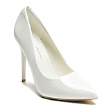 hingswink Womens White High Heels 4 Inch Closed Pointed Toe Pumps Stiletto Heels for Women Dress Sexy Wedding Pumps, White8.5