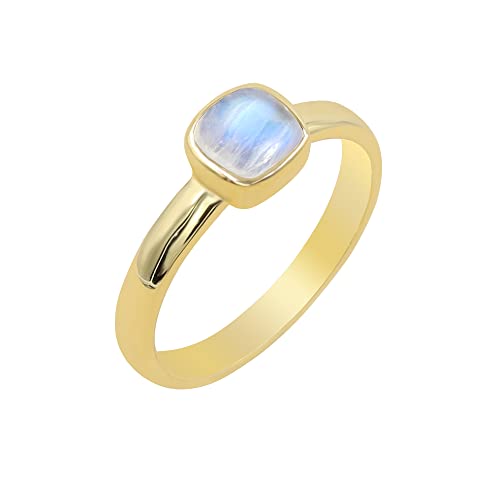Bague en argent 925 plaqué or 18k sertie d'une pierre de lune taille coussin