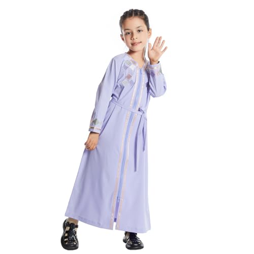 ODASDO Abayas for Girls Muslim Kids Islamic Hooded Hijab Eid Dress One-Piece Long Sleeve Zipper Full Length Middle East Robe2