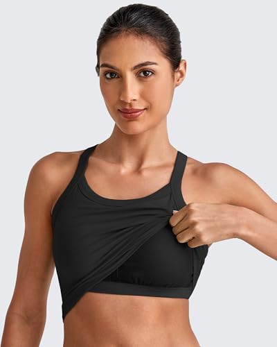 Image of G4Free Barefeel Cropped Workout Tops for Women Built in Bra Removable Padded Longline Sports Bras Racerback Yoga Tops