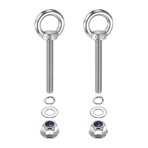 Image of PATIKIL M8 x 60mm Shoulder Eye Bolt, 2 Pcs 304 Stainless Steel Lifting Ring Threaded Eye Bolt with Flange Lock Nuts Spring and Flat Washers for Hanging Tie Down Straps Outdoor Indoor