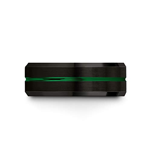 Chroma Color Collection Tungsten Carbide Wedding Band Ring 8Mm For Men Women Green Interior With Green Center Line Bevel Edge Brushed Polished Comfort Fit Anniversary Size 9.5 #TOP2