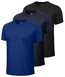 BOOJO 3 Pack Gym T Shirts Men UK Quick Dry Fit Running Top Short Sleeve Breathable Sports Tshirts with Crew Neck for Training Active Wear（Black+Navy+Blue，S）
