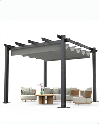 GAOMON 10x10 Ft Outdoor Aluminum Pergola with Upgraded Retractable Canopy, Outdoor Shelter Suitable for Gardens, Backyard, Lawn, Deck - Grey.