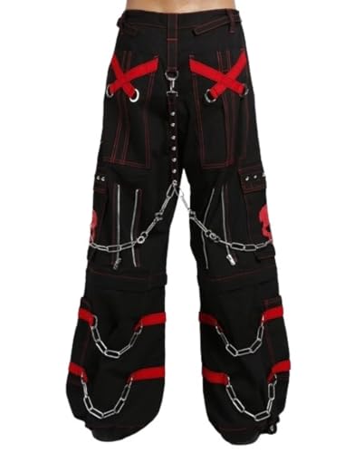 Generic Gothic Bondage Red Skull Zip Off Pants Alternative Punk Rock Cyber Chain Goth Trousers3