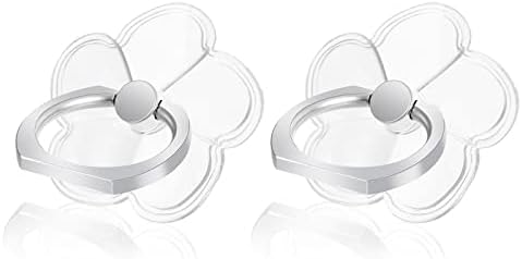 cobee Cell Phone Ring Stands, 2 Pcs 180/360 Degree Rotation Finger Kickstand Transparent Phone Ring Holders with Diamond Glitter Finger Mount with Grip for Most Smartphones(Flower-Style)