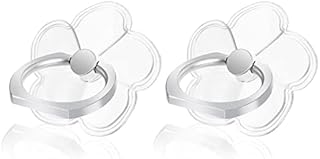cobee Cell Phone Ring Stands, 2 Pcs 180/360 Degree Rotation Finger Kickstand Transparent Phone Ring Holders with Diamond Glitter Finger Mount with Grip for Most Smartphones(Flower-Style)