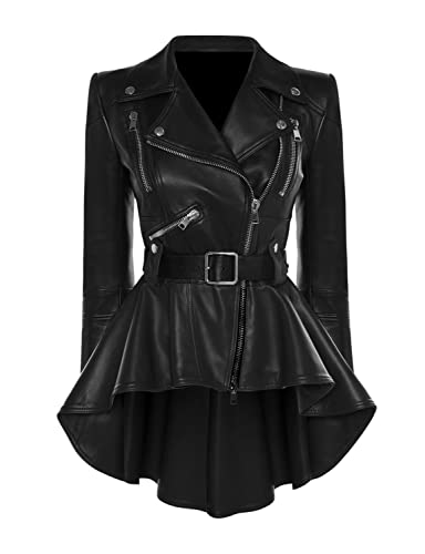Alexzenderi Frill Black and Contrast Designer Women Real Leather Jacket