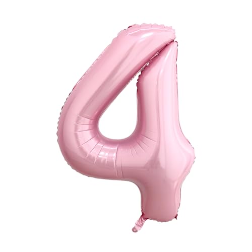 YuBeiKoo Foil Ballon Chiffre 4 Rose, Ballon Anniversaire 4 ans, 101cm