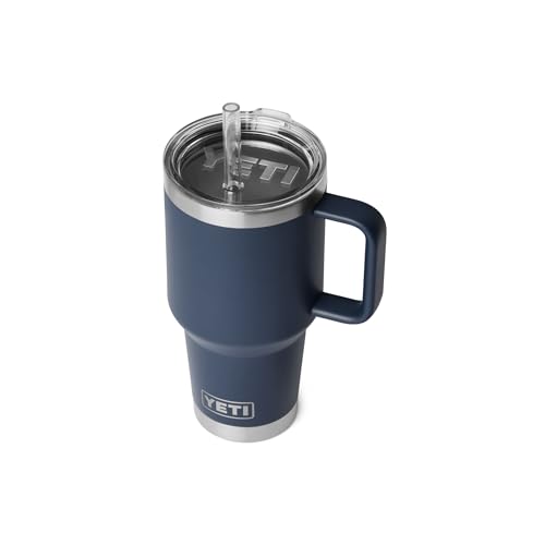 Image of YETI Rambler 35 oz Straw Mug 2.0 - Double-Wall Vacuum Insulation for Cold Beverages - Dishwasher Safe - Cupholder Compatible - Reusable Straw - Comfortable Grip Handle - Travel Mug - Navy