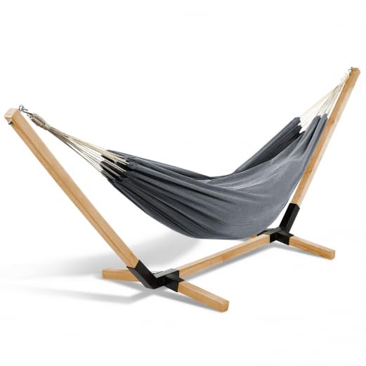 IDMarket - Hamaca con soporte de madera y lienzo, color gris antracita Tahití