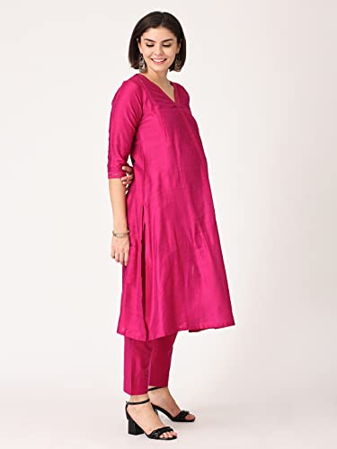 Image of The Mom Store Maternity Nursing and Feeding Kurta Set | Nursing Zippers | Pre and Post Pregnancy | Raw Silk | Kurta Pant Set | Solid |