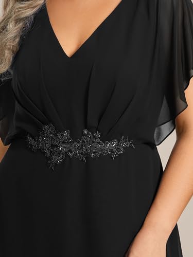 Image of Ever-Pretty Plus Women's V Neck Applique Plus Size Wedding Guest Dress Short Sleeves Maxi Formal Dresses