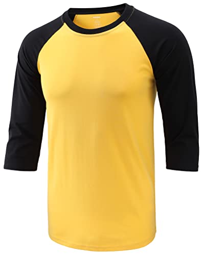 Knqr Mens Casual Basic Soft Tagless 3/4 Sleeve Active Sports Running Hiking Baseball Tee Shirts Kinetic Gold/Black Xl #TOP16