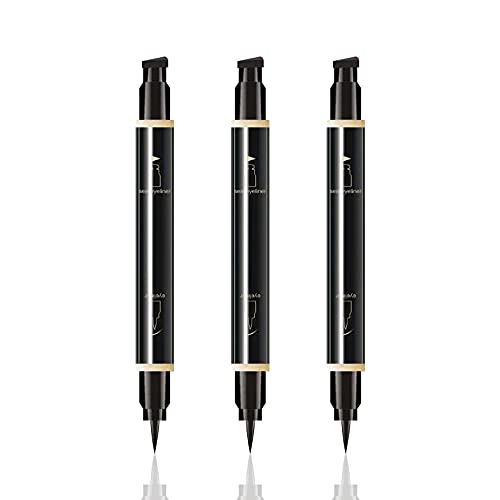 Winged Eyeliner Stamp with Eyeliner Pen 3 Pcs Pinkiou Dual Ends Liquid Wing Eye liner Long Lasting Waterproof Smudge-proof Cat Eye (Winged)