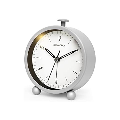 aboveClock Analogue Without Ticking, Alarm Clock Analogue with Snooze Function, Bedside Table Alarm Clock Children with Night Light, Battery Operated,Grey Cover