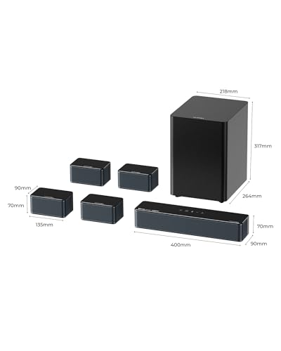 Image of ULTIMEA 7.1 Sound Bar with Dolby Atmos, 500W Home Theater Surround System, 4 Wired Surround Speakers, Surround Sound System for TV with Wireless Subwoofer, Poseidon D80 Boom