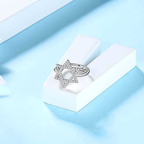 Jewmon Adjustable Jewish Star of David Ring for Women 925 Sterling Silver Cubic Zirconia Iced Star of David Jewish Ring Open Finger Ring Protection Amulet Jewelry Birthday Christmas Gifts for Women4