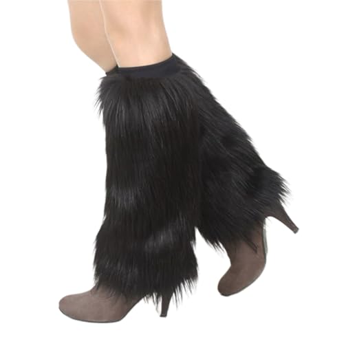 Women Girls Faux Leg Warmer Fall Winter Solid Color Furry Plush Boot Cuffs Warm Socks