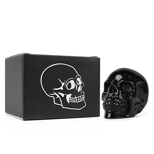 Hxswkk 3Inch Black Obsidian Crystal Skull Sculpture Hand Carved Human Skeleton Figurines Gemstone Collection Craft For Home Office Decor #TOP7