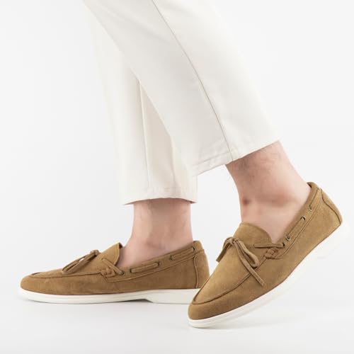 Image of Meijiana Men's Genuine Leather Loafers Slip-On Moccasins Suede Dress Shoes, Lightweight and Breathable with Rubber Sole Stylish Mens Loafers
