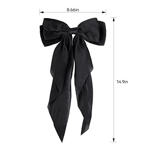 Bviie 2PCS BIG LONG PD Tail Bow Hair Ties, Classy Women Girl Hair Styling Accessories, 90S Vintage Big Satin French Style Headdress Decor, Gift Hair Bows Spring Clip thumb #5