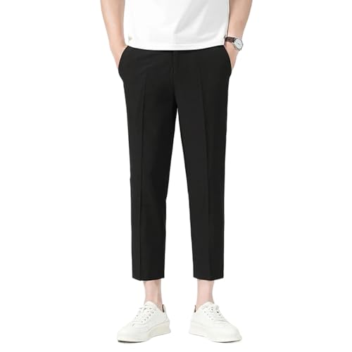 Summer Thin Suit Pants Men Business Elastic Waist Social Slim Work Office Ankle Length Long Trousers Male