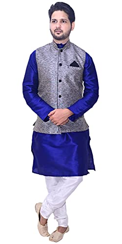 Image of Men's Silk Kurta Pyjama With Waistcoat