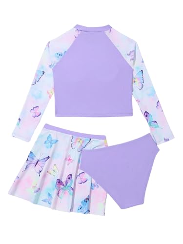 Image of WDIRARA Girl's 3 Piece Butterfly Print Tankini Swimwear Set Boho Raglan Sleeve Bikini Sets Bathing Suit