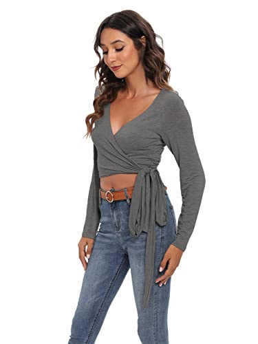 Image of Famulily Women's Sexy Deep V Neck Bandage Surplice Wrap Crop Top