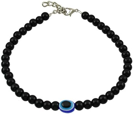 HIGH TRENDZ Handmade Glass Oxidized Silver Base Metal Evil Eye Anklet for Women & Girls (Multi Color)