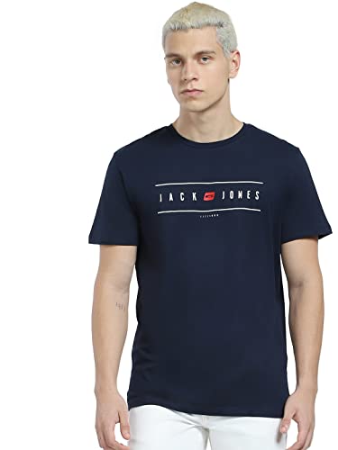 Image of JACK & JONES Men's Cotton Printed Slim Fit Crew Neck T-Shirt