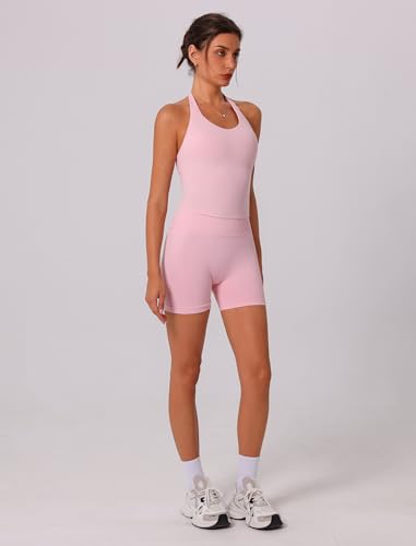 Image of ABOCIW Workout Sets for Women 2 Piece seamless Halter Sports Bra Scrunch Butt Impact Shorts Gym Yoga Outfits