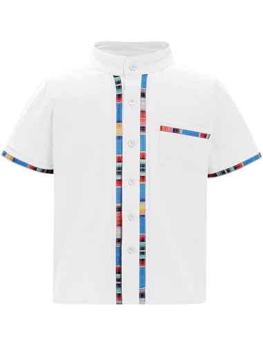 AWIBMK Kids Toddler Boys Mexican Shirt Short Sleeve Button-up Guayabera Shirt Traditional Cinco De Mayo Fiesta Top