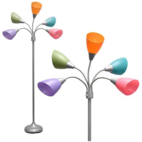 Contemporary Multi Head Silver Floor Lamp with Colorful Shades Cover