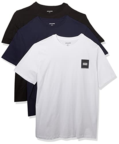 JACK&JONES PLUS JJLOCK Tee SS Crew Neck 3PK MP PLS T-Shirt, Noir/Paquet : Noir + Blanc + Bleu Marine (Petit imprimé), 5XL Homme Cover
