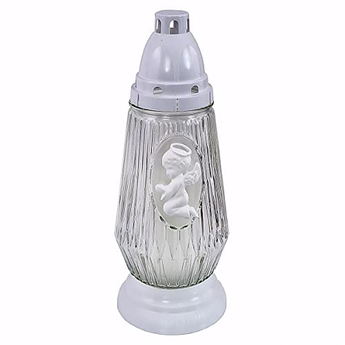 AM Décor 3D White Angel Cemetery Memorial Candle | Gravesite Remembrance Decoration / Glass Lantern European Style Candle Holder (White Angel)