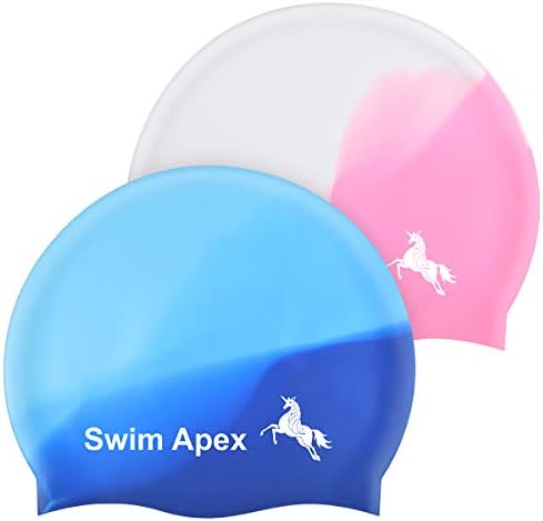 Swim Apex Swim Caps for Long Hair (2 Pack), Durable Silicone Swimming Caps for Women Men Adults Youths Kids, Easy to Put On and Off, Cover Ears