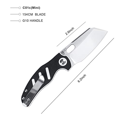 Kizer C01c(Mini) EDC Sheepdog Pocket Knife Black White G10 Handle 154CM Steel Folding Knife for Men, Thumb Hole Opener Outdoor Survival Capming Knives V3488C7