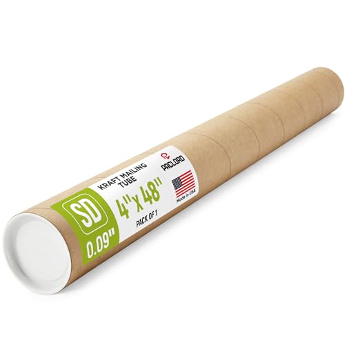 4' x 48' Reinforced Kraft Paper Mailing Tube, Pack of 1 Tube with 2 Caps – Secure USPS Approved Poster Tube – Made in USA Cardboard Tube for Shipping and Storing Posters, Prints, Artwork, or Documents