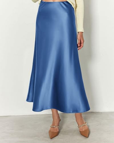 Image of BTFBM 2026 Summer Womens Skirts Silk Elegant High Waist Flowy Long Satin A-Line Midi Skirt Cocktail Wedding Party