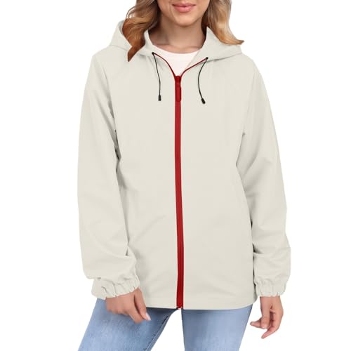 Gabardina de lluvia casual para mujer con capucha ajustable y cremallera frontal