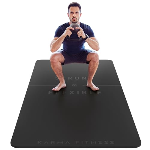 Stor träningsmatta – extra bred och extra tjock yogamatta (183 cm x 80 cm x 10 mm), TPE fitnessmatta med gratis bärremmar, perfekt för HiiT...