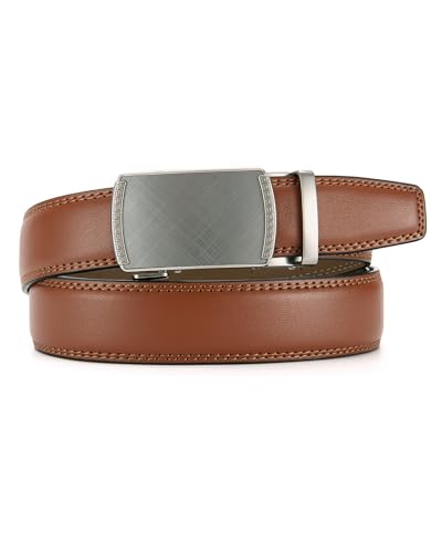 Image of Chaoren Leather Ratchet Belt 2 Pack Dress with Click Sliding Buckle 1 3 /8 inch in Gift Set Box - Adjustable Trim to Fit