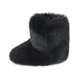 Gegefur Women's Winter Fur three-piece suit Faux Fur Handbag fur boots Faux Fur Boots Shoes Fluffy Furry Snow Boots Faux fox fur Fuzzy Boot Fur headband (Cowhide Black, numeric_12)