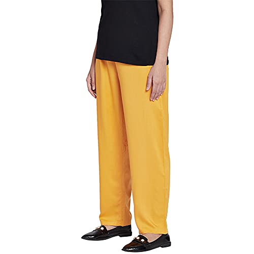 Image of GO COLORS Women Solid Mid Rise Relaxed Fit Viscose Casual Pants